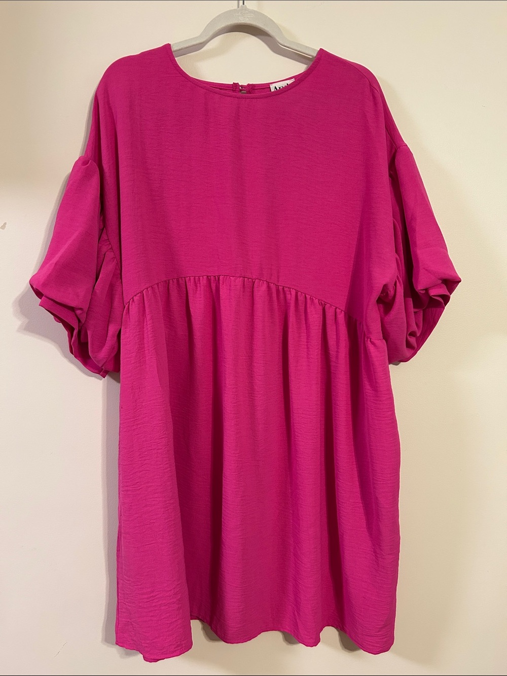 ARULA Hot Pink Puff Sleeve Mini Dress-Size A (1X-16/18)
